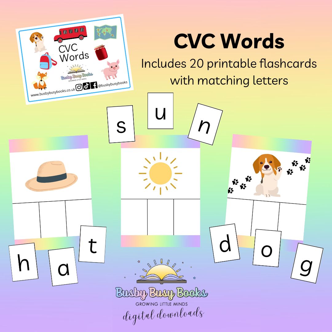 CVC Words - phonics, key stage 1, early years, flashcards (digital download printable)