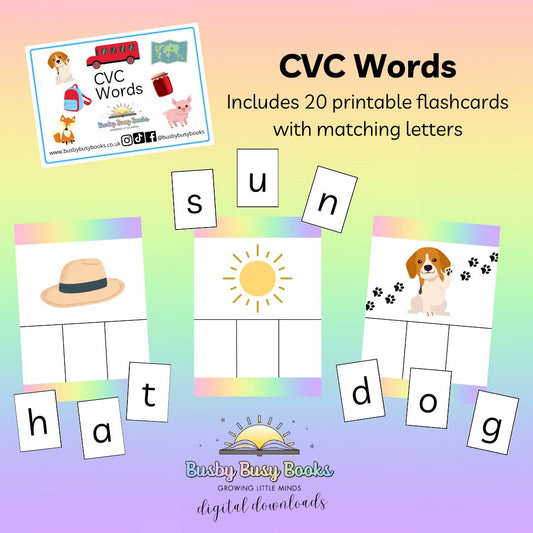 CVC Words - phonics, key stage 1, early years, flashcards (digital download printable)