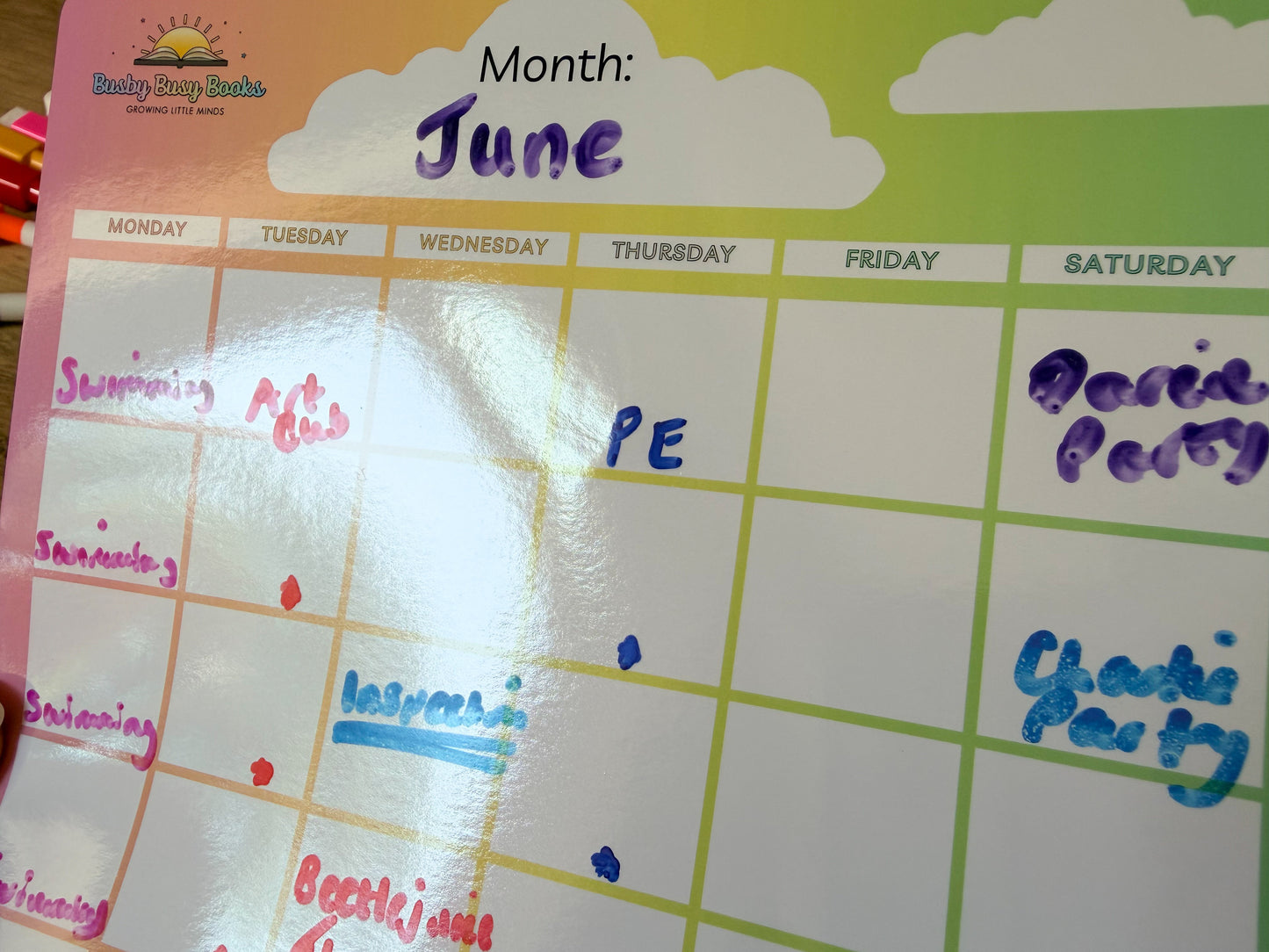 Weekly and monthly planner chart for family organisation