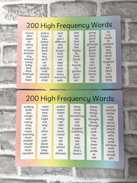 Next 200 High Frequency Words Mats