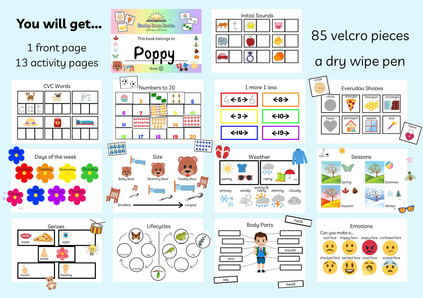Early years busy book with reusable velcro activity pages for ages 4-6