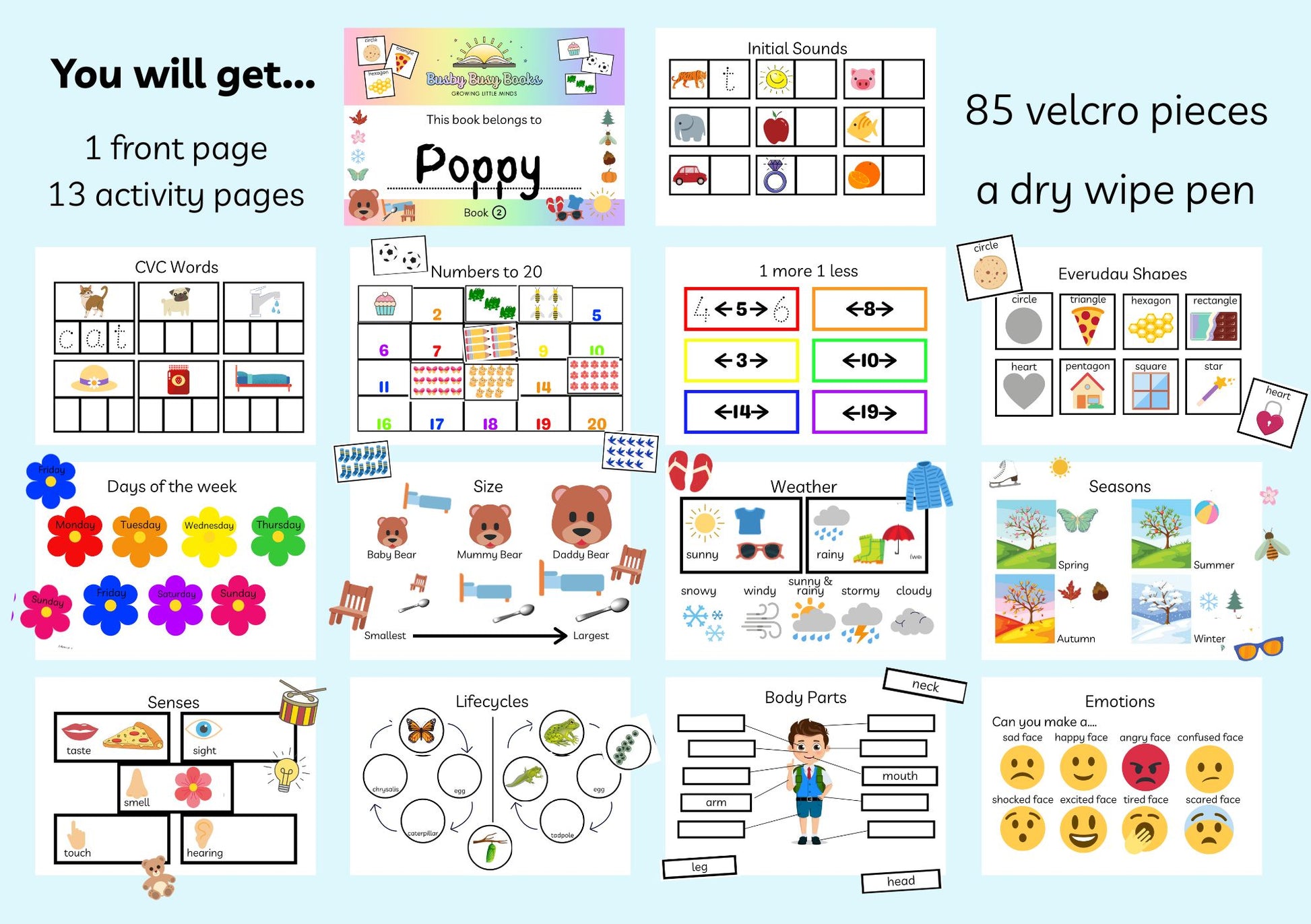 Early years busy book with reusable velcro activity pages for ages 4-6
