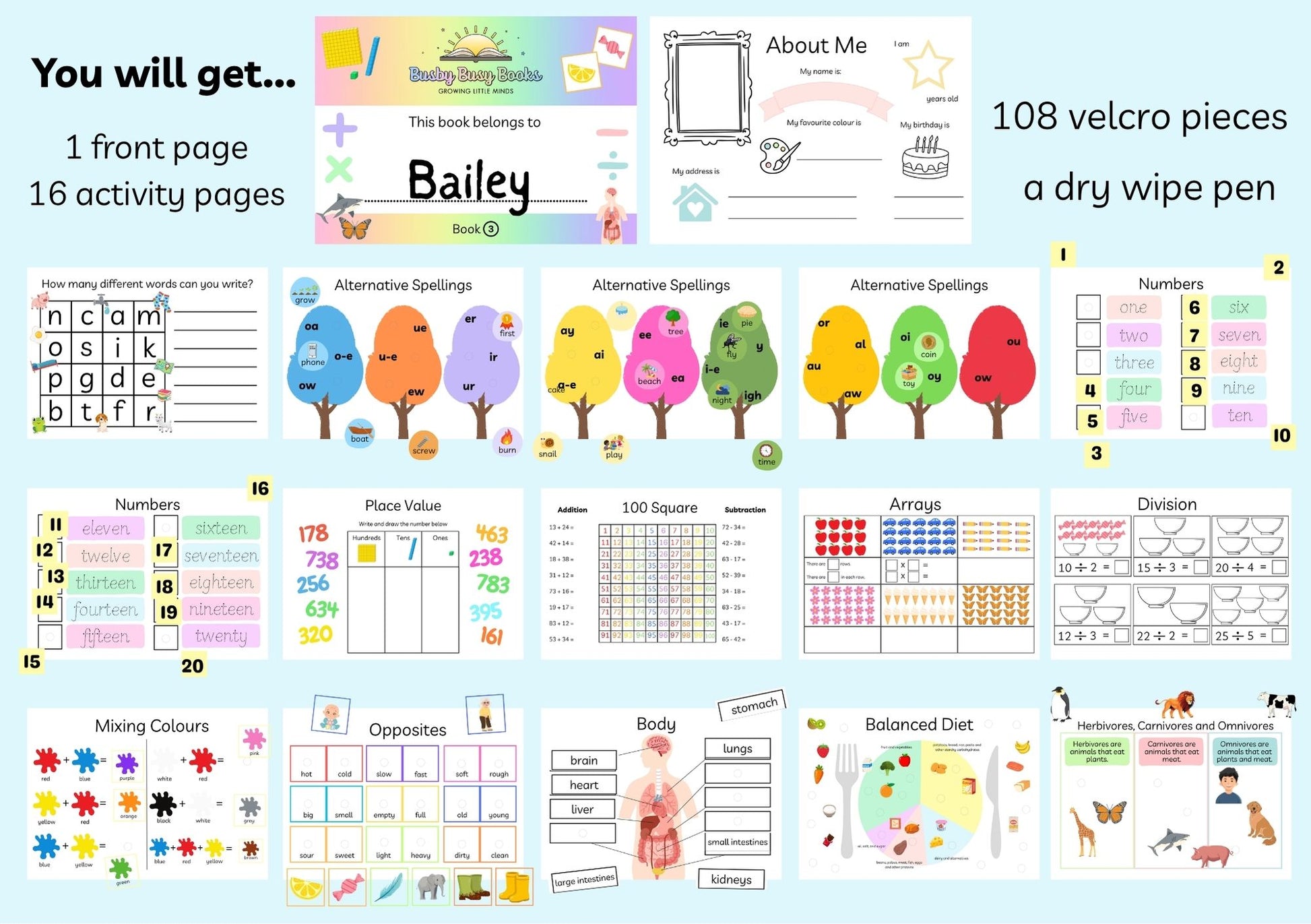KS1 busy book for ages 6-8 with reusable velcro activities