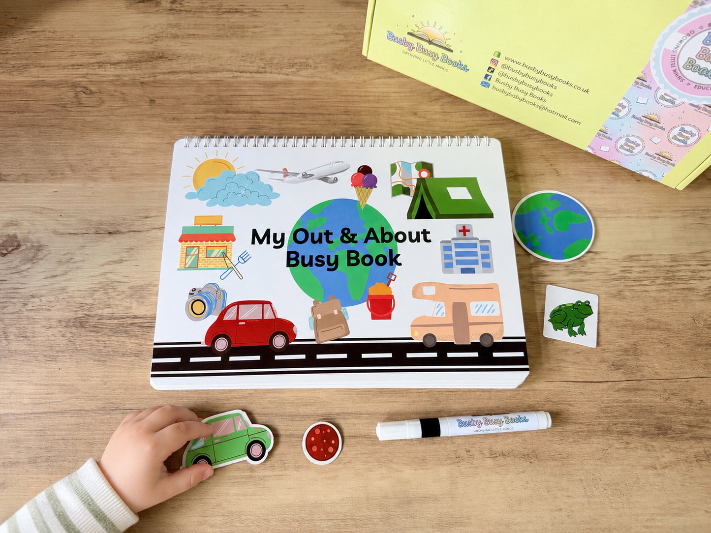 Out and about travel busy book with reusable velcro activities