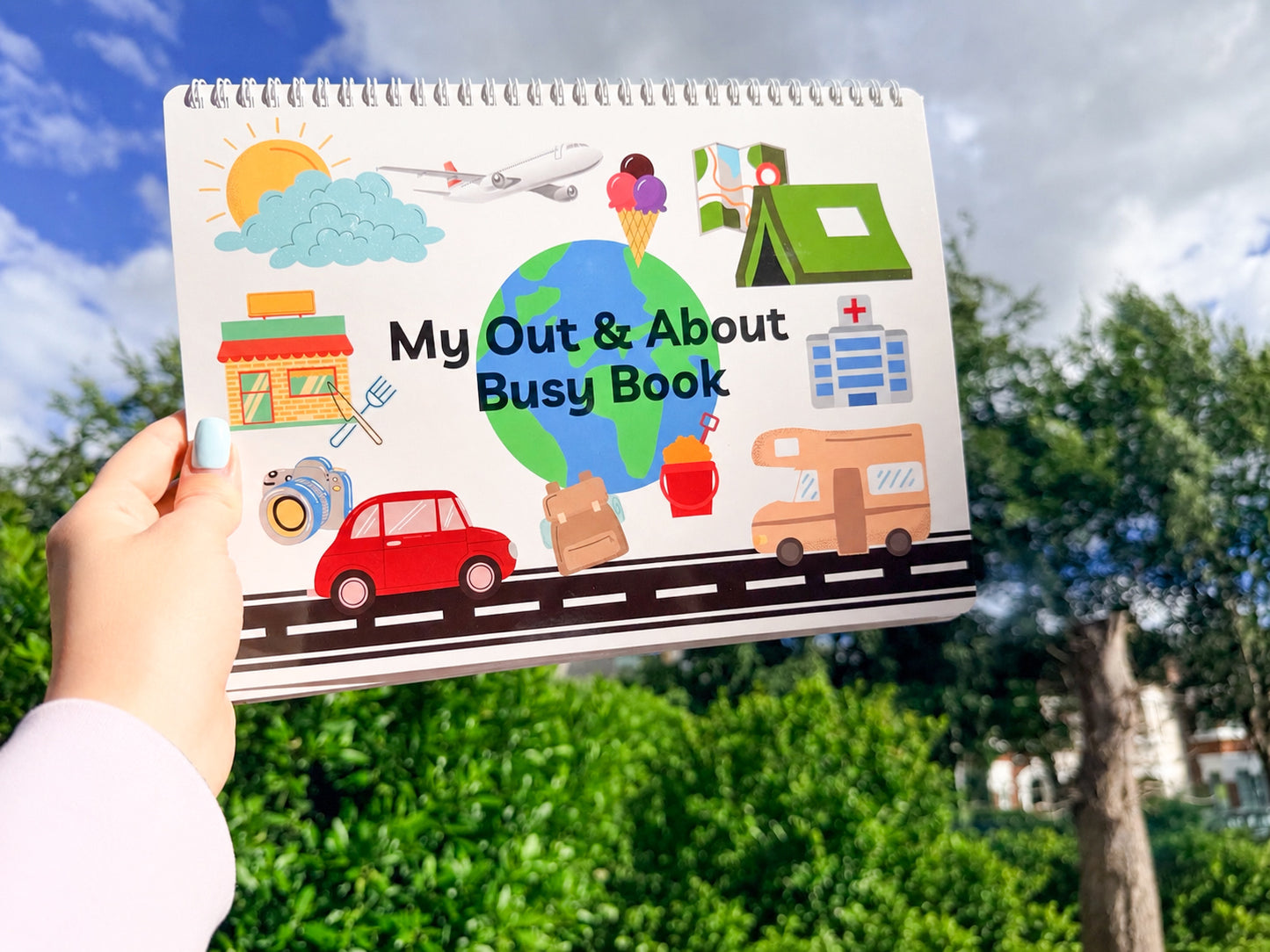 Out and about travel busy book with reusable velcro activities