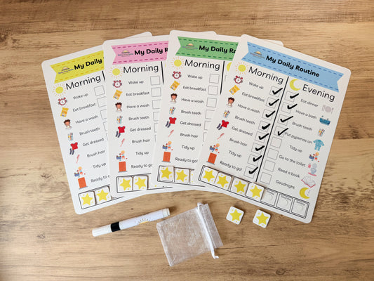 Daily routine chart with velcro pieces for children