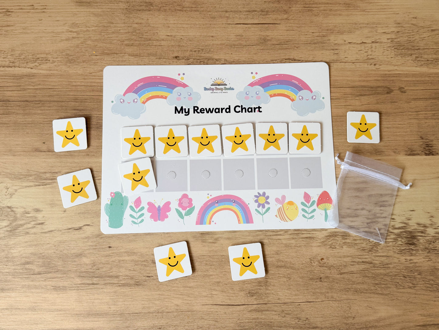 Rainbow themed reward chart with velcro stars for children