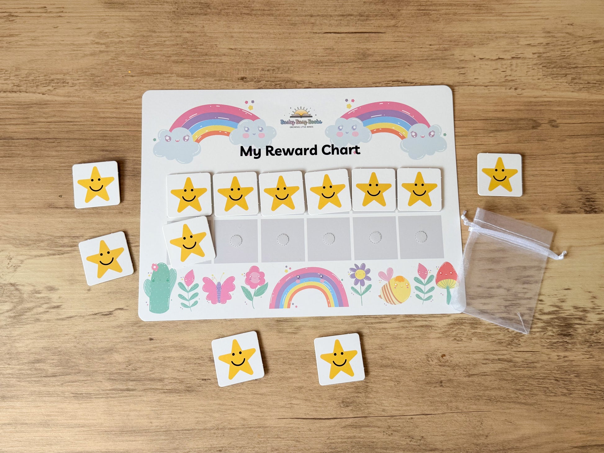 Rainbow themed reward chart with velcro stars for children