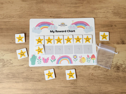 Rainbow themed reward chart with velcro stars for children