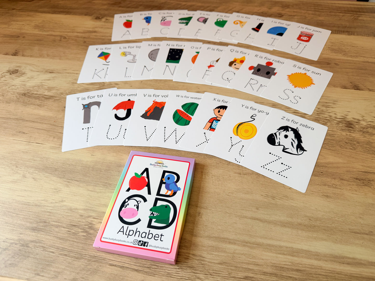 Alphabet flashcards for letter recognition, laminated and reusable