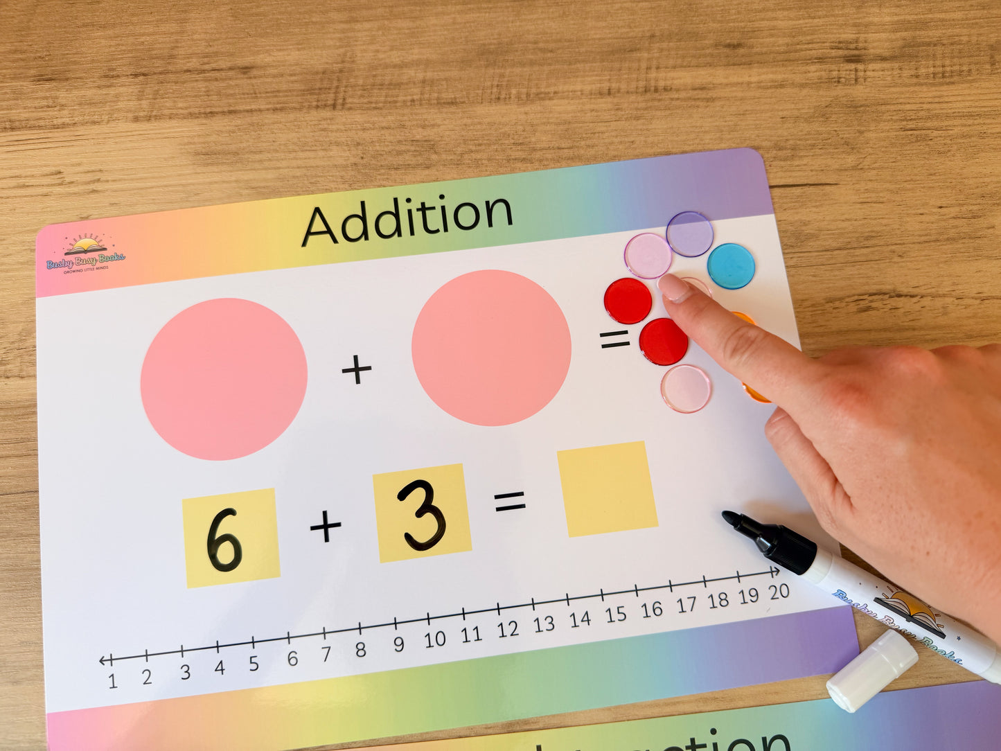 Addition and subtraction mat with counters for KS1 maths