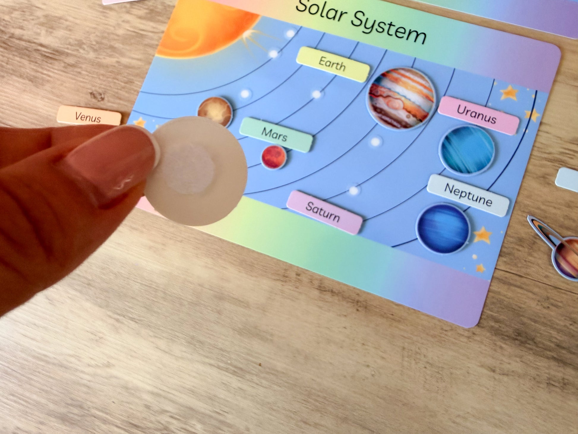 Solar system mat with velcro planets for science