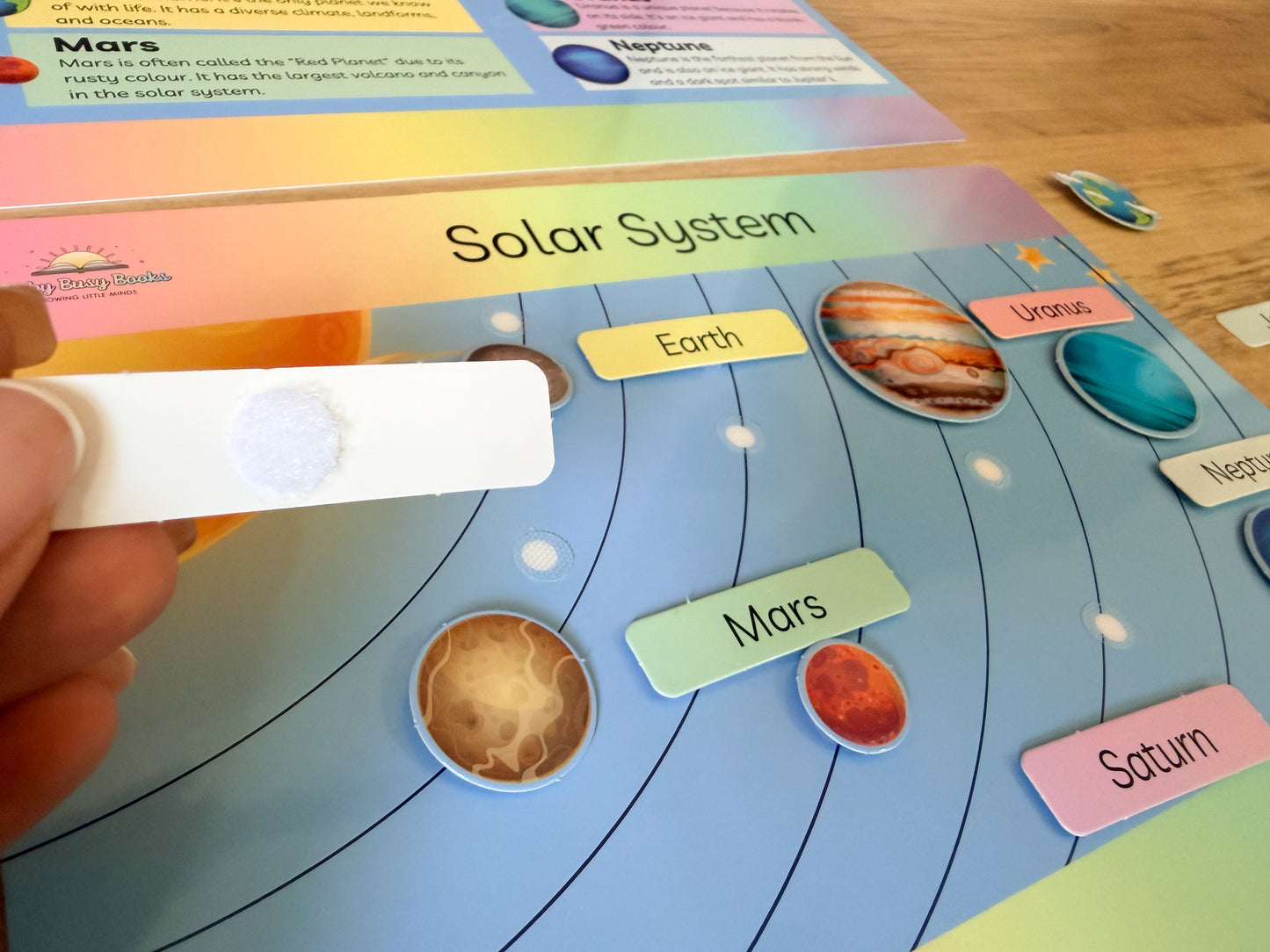 Solar system mat with velcro planets for science