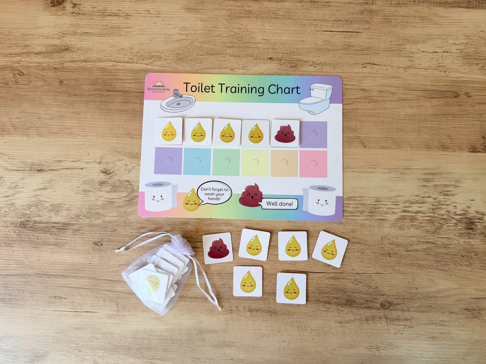 Potty training reward chart with velcro pieces