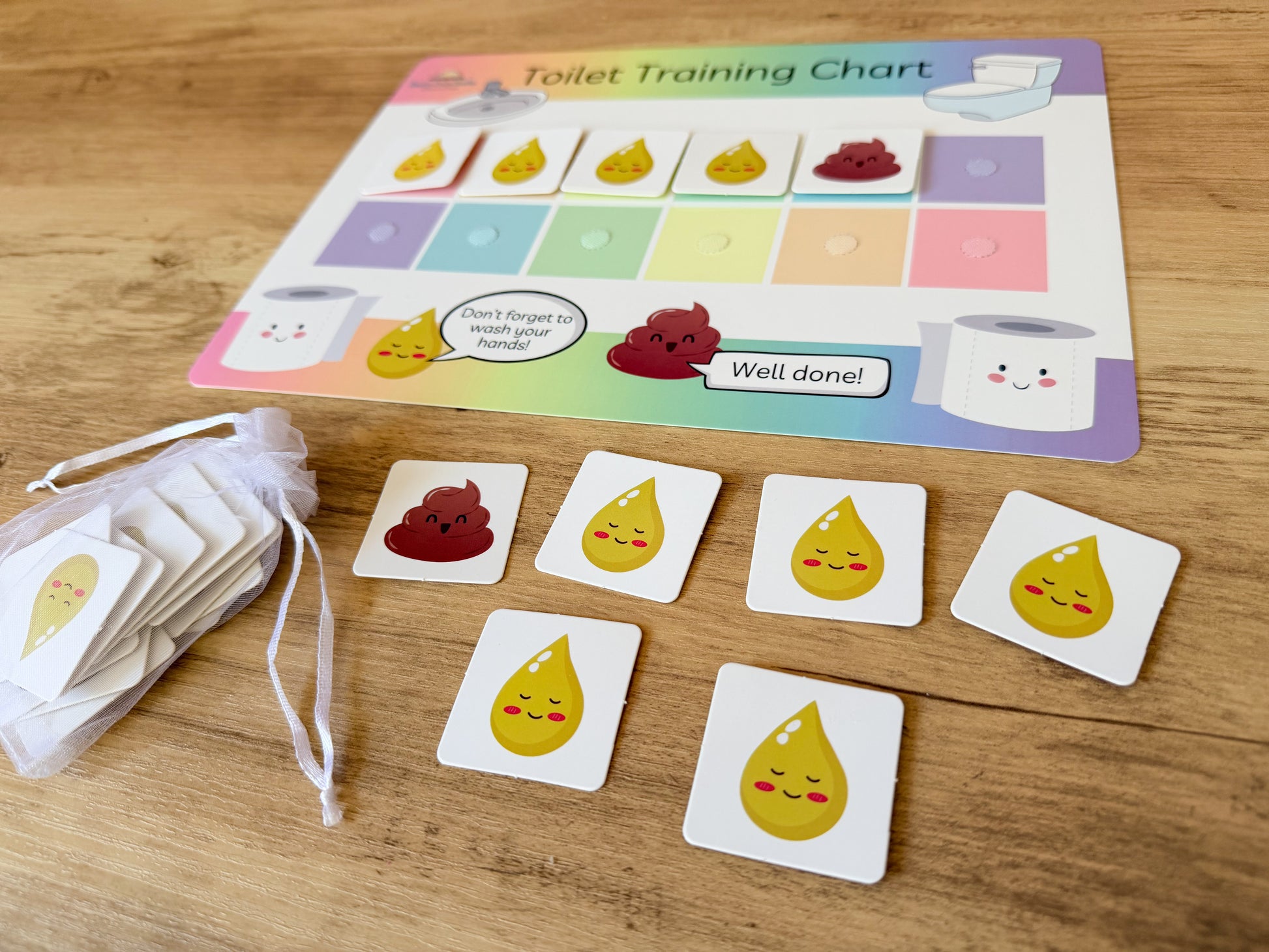 Potty training reward chart with velcro pieces