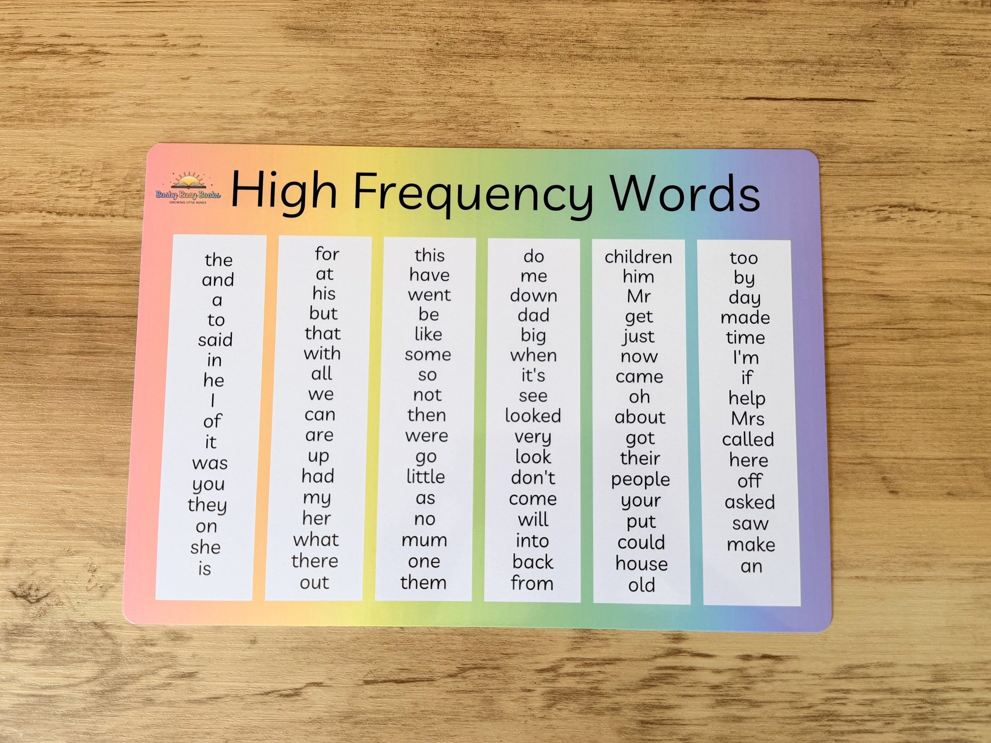 High frequency words mat for Year 1 reading and writing