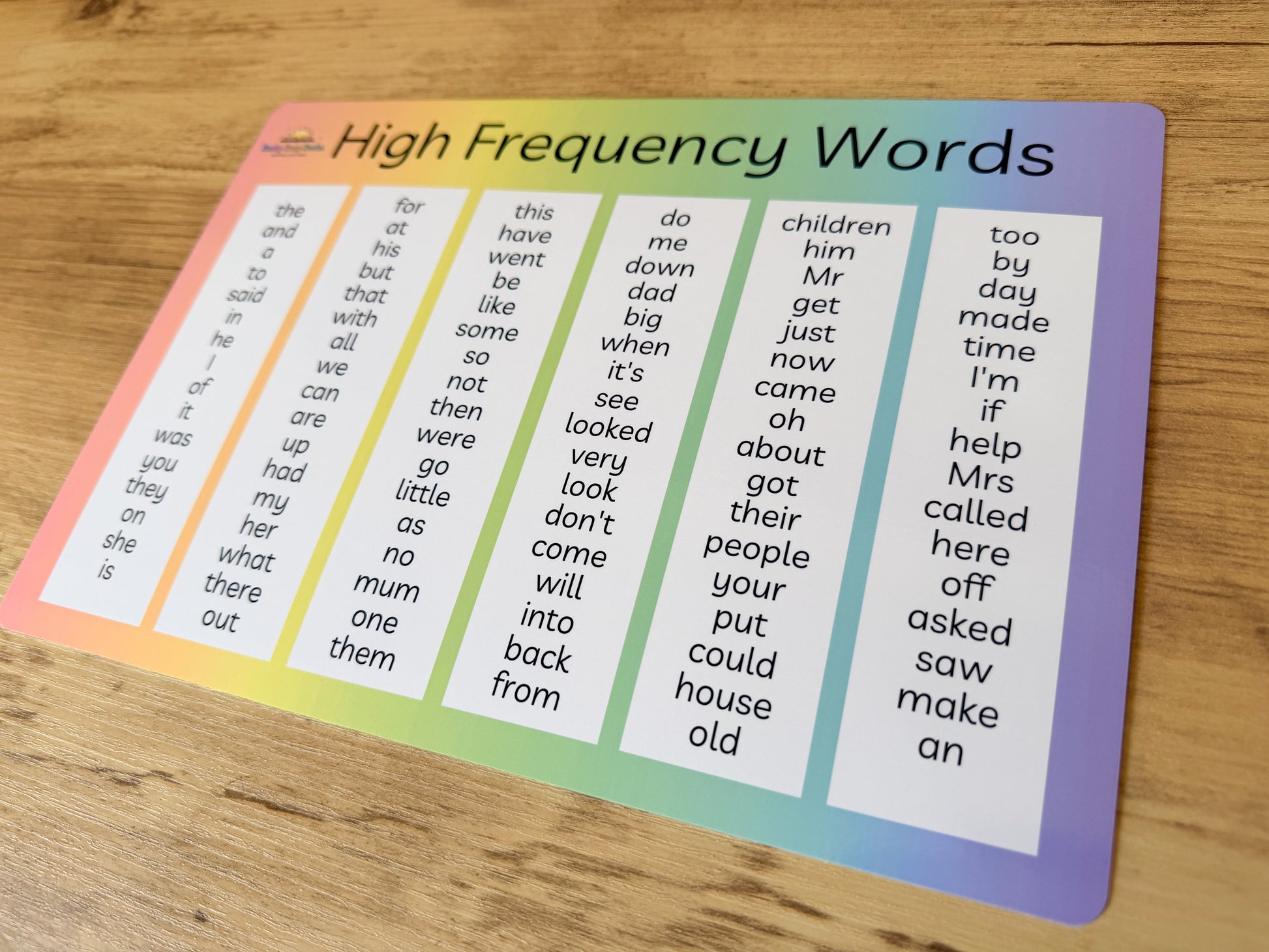 High frequency words mat for Year 1 reading and writing