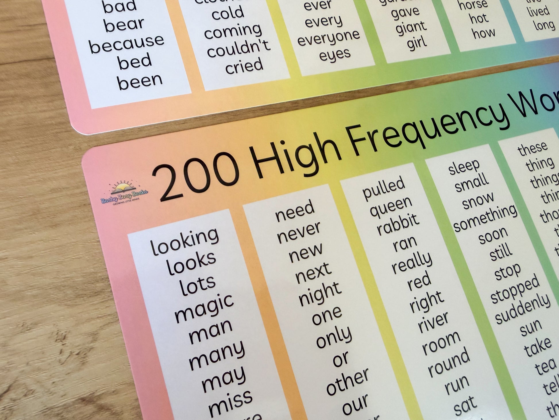Next 200 high frequency words mat for Year 2 reading and writing