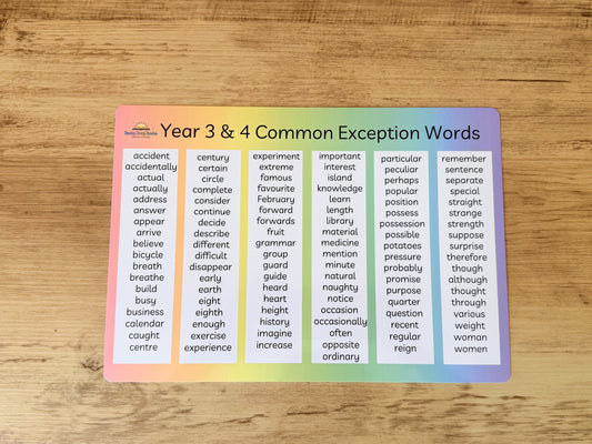 Year 3 and 4 common exception words mat