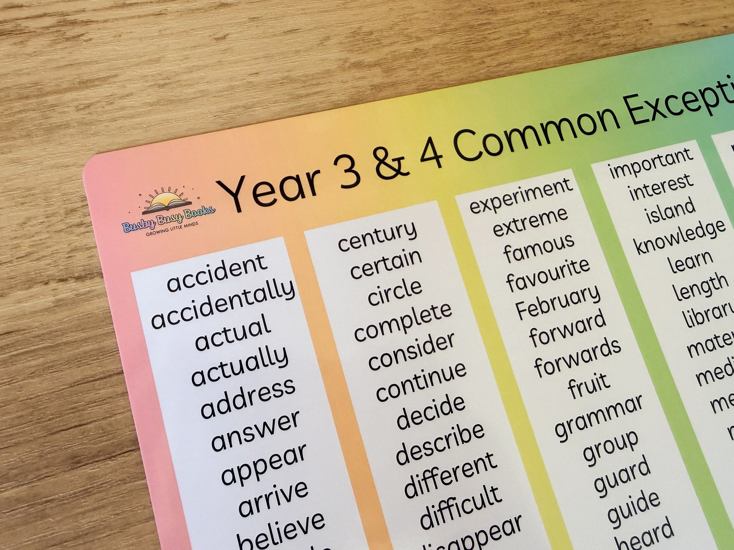 Year 3 and 4 common exception words mat