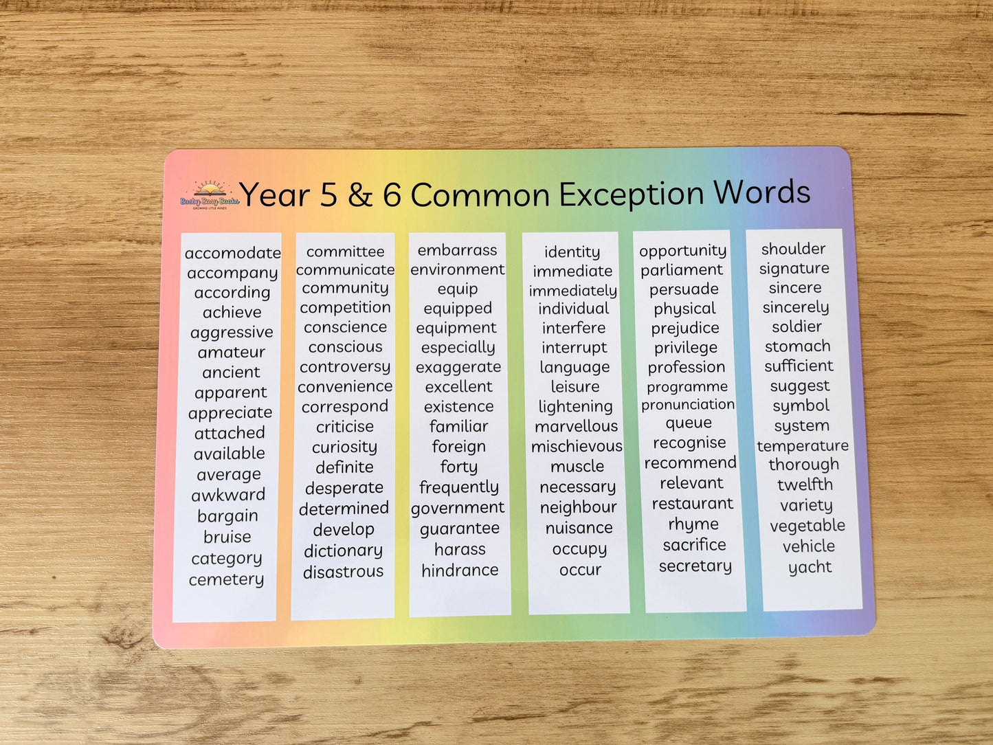 Year 5 and 6 common exception words mat