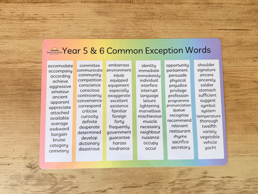 Year 5 and 6 common exception words mat
