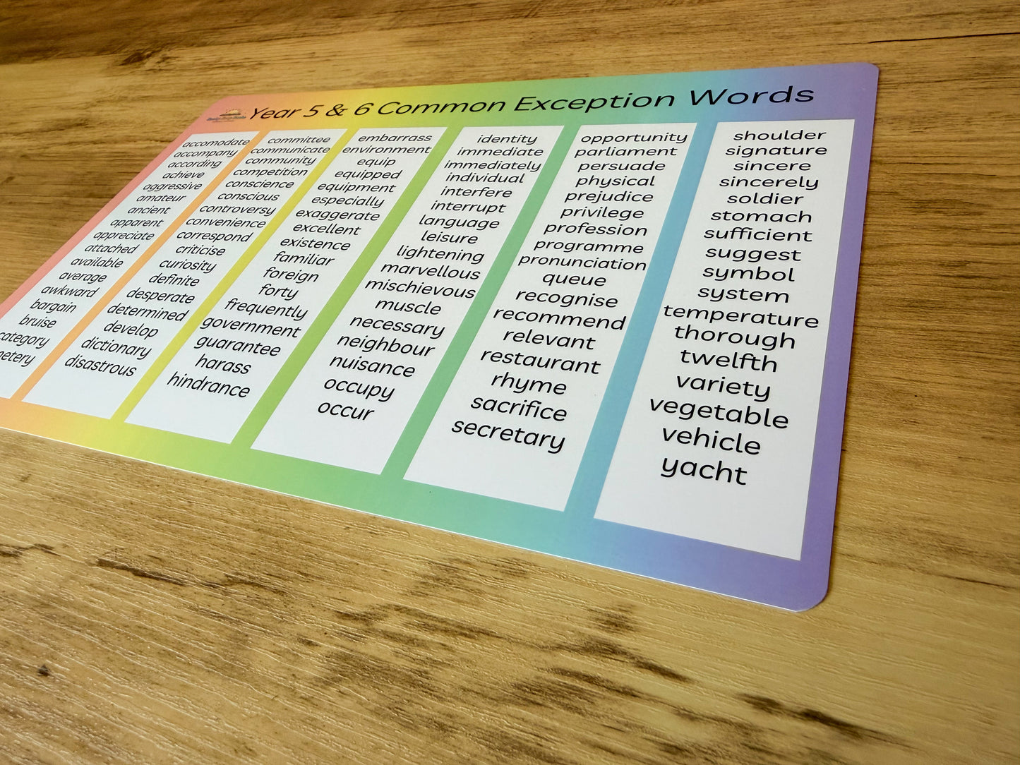 Year 5 and 6 common exception words mat