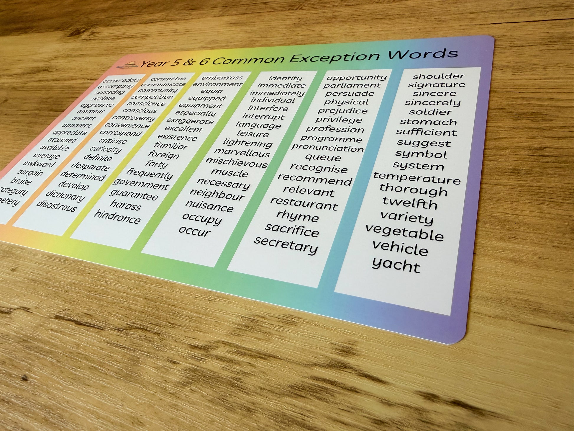 Year 5 and 6 common exception words mat