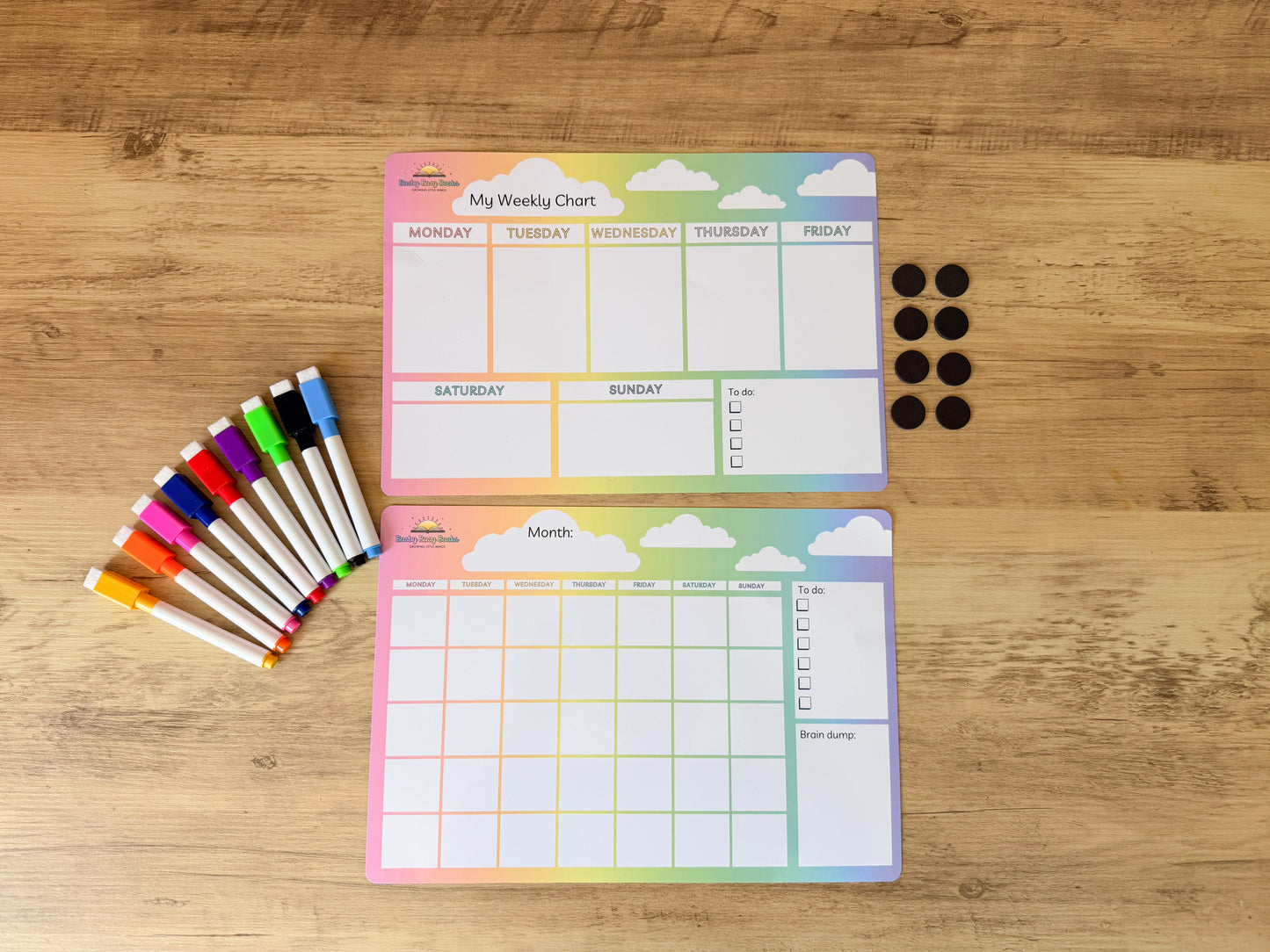 Weekly and monthly planner chart for family organisation