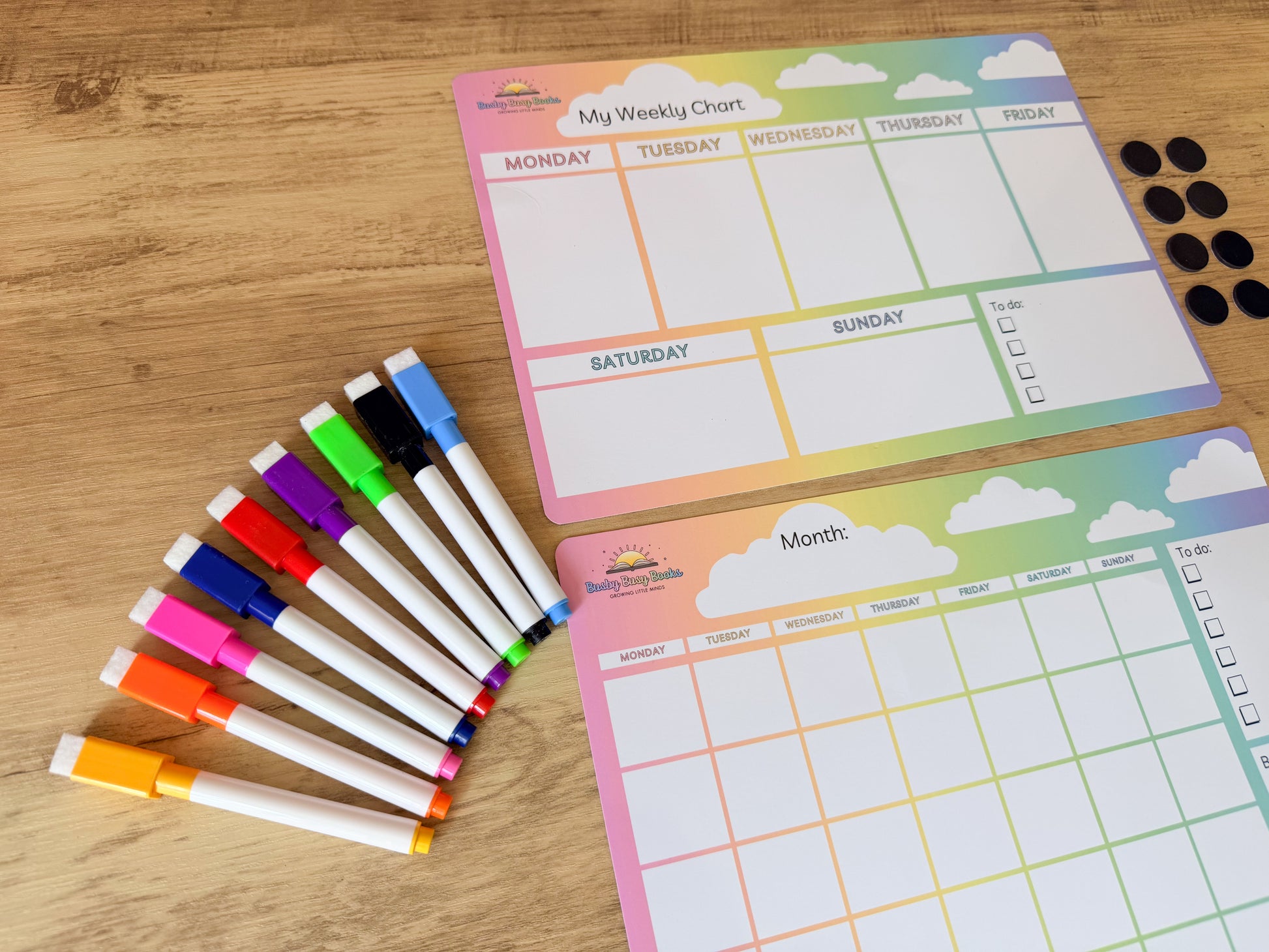 Weekly and monthly planner chart for family organisation