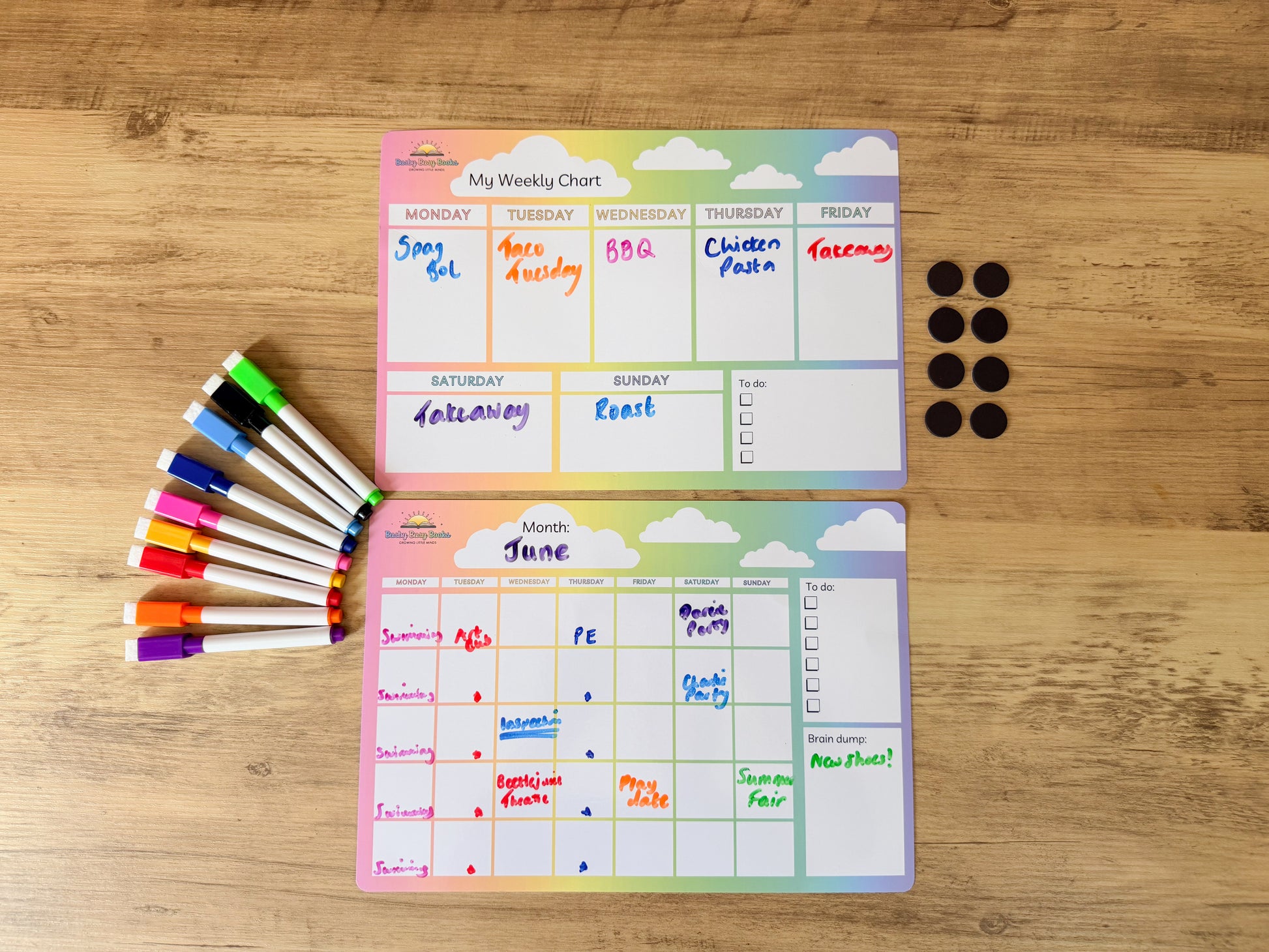 Weekly and monthly planner chart for family organisation