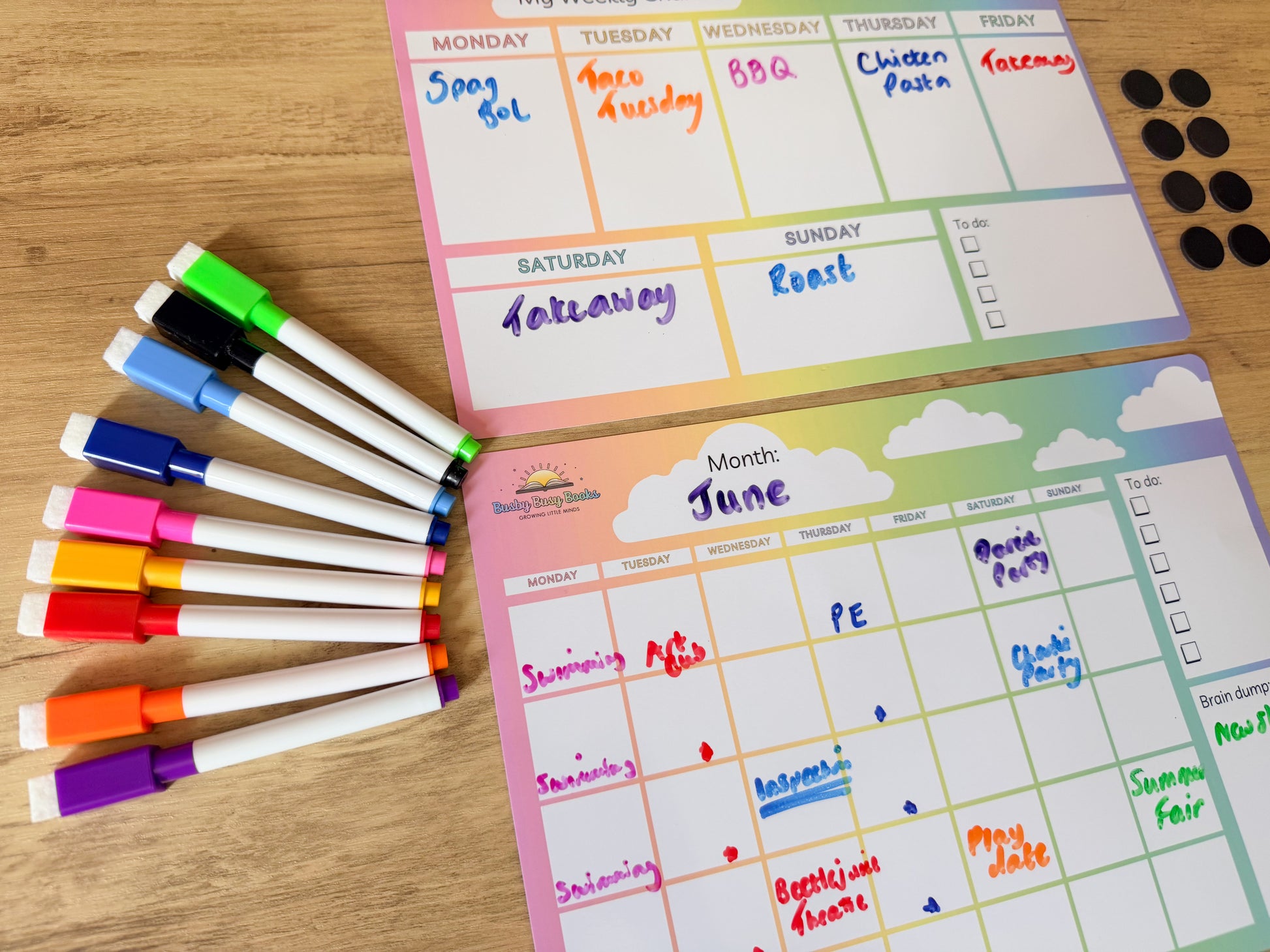Weekly and monthly planner chart for family organisation