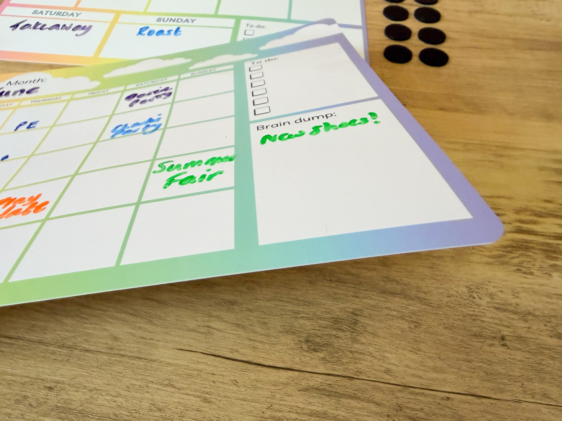 Weekly and monthly planner chart for family organisation