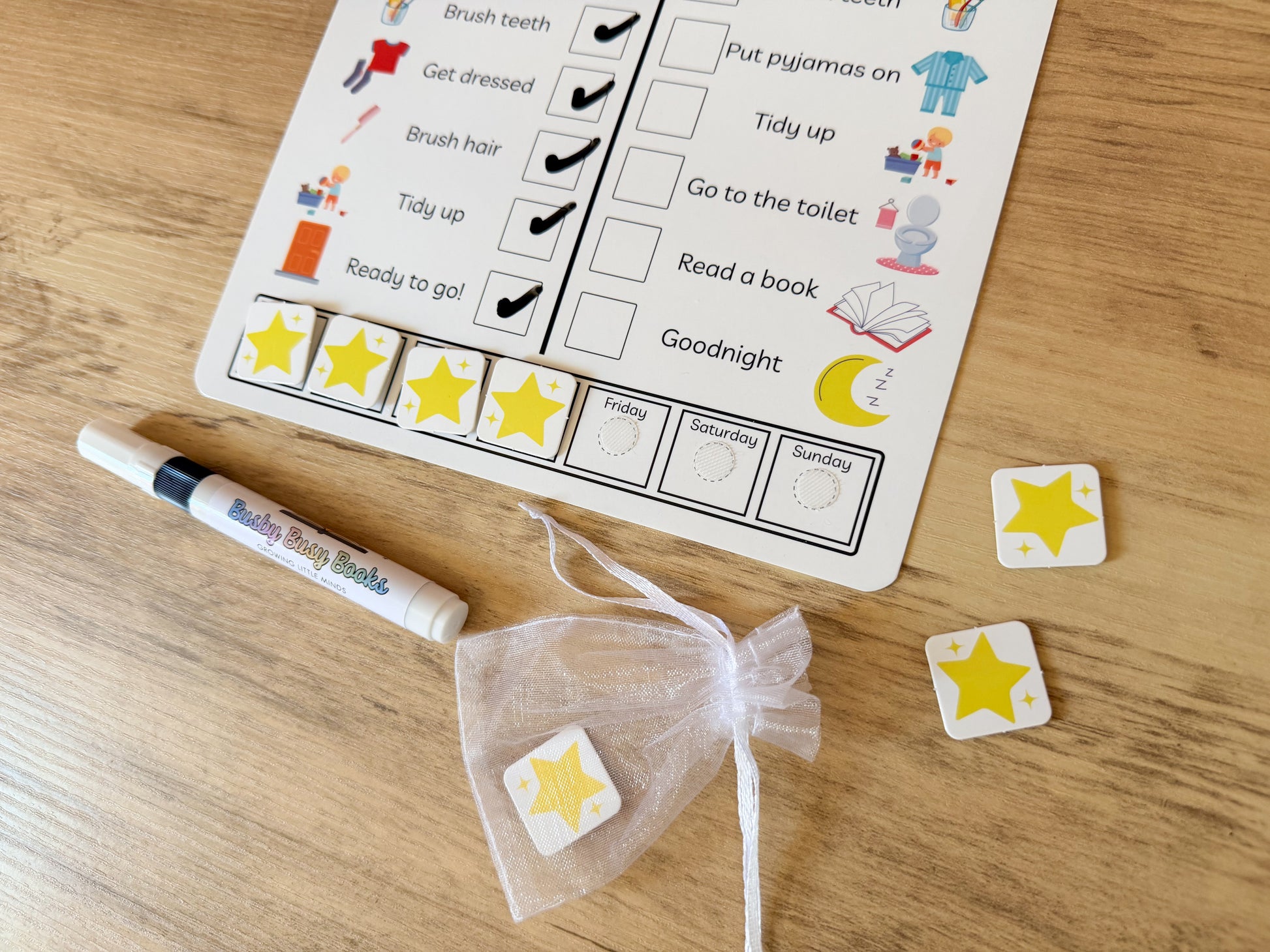 Daily routine chart with velcro pieces for children