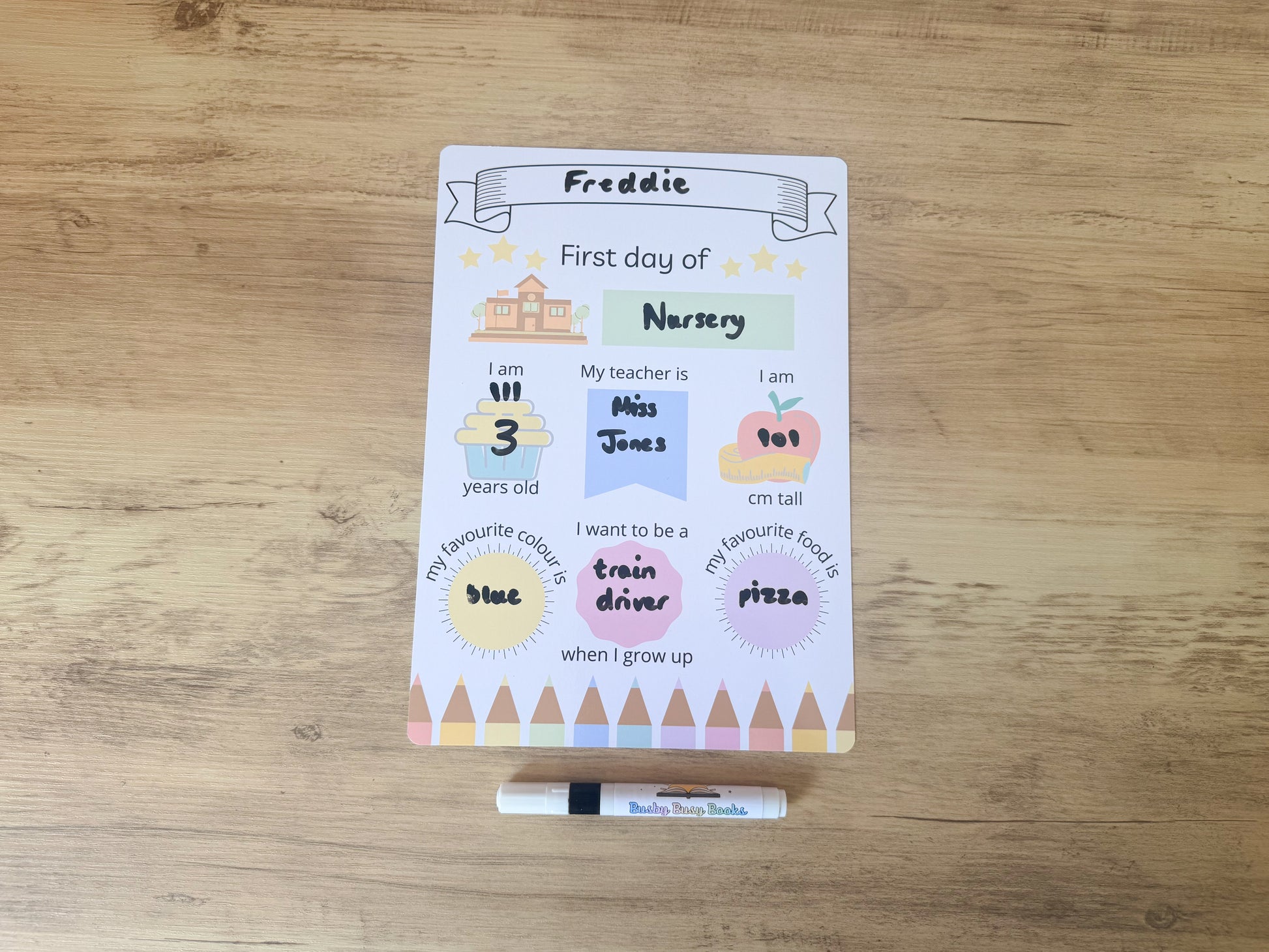 Starting school pack with first day sign and learning mats